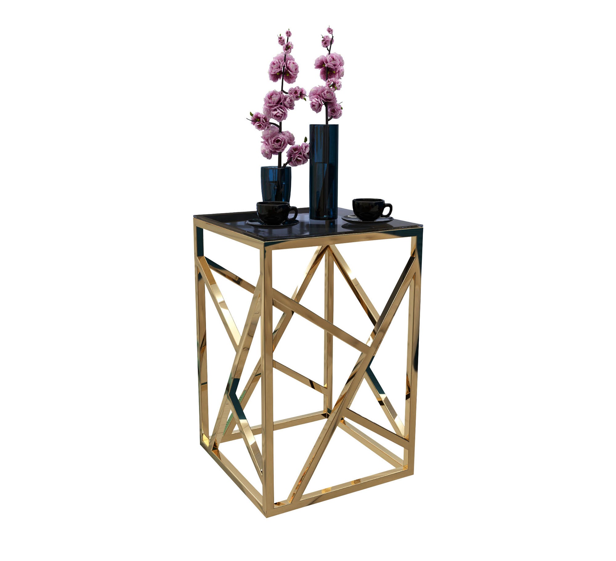 Square side table with decorations