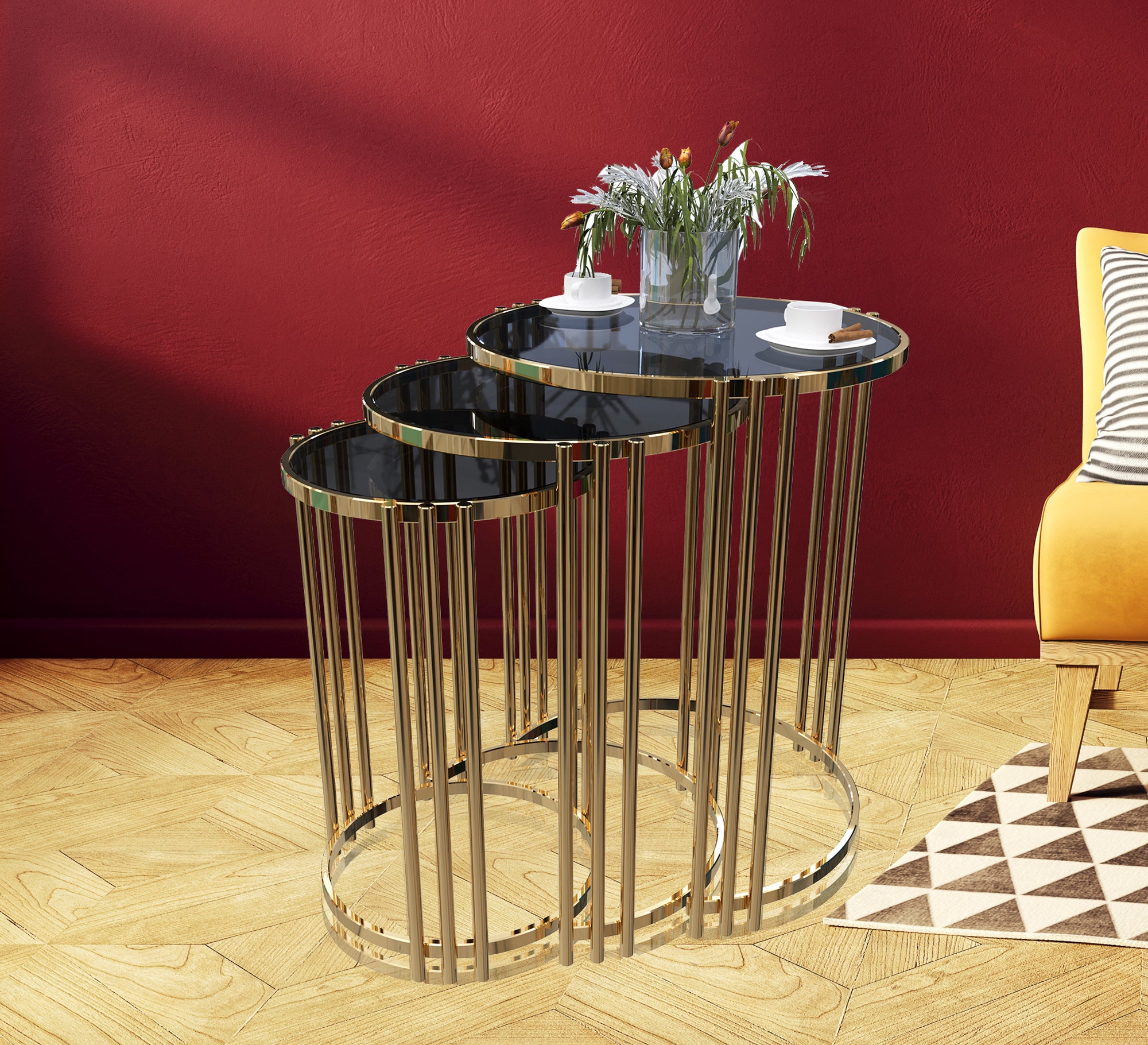 Set of three circular tables