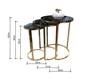 Three stainless steel side tables