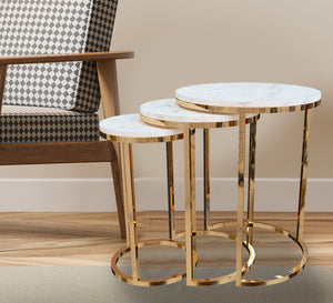 Three side tables with white marble top