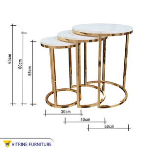 Three side tables with white marble top