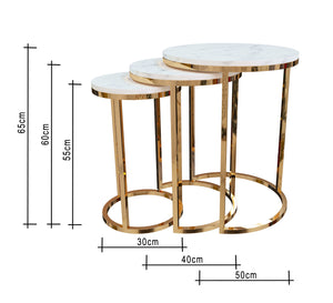 Three side tables with white marble top