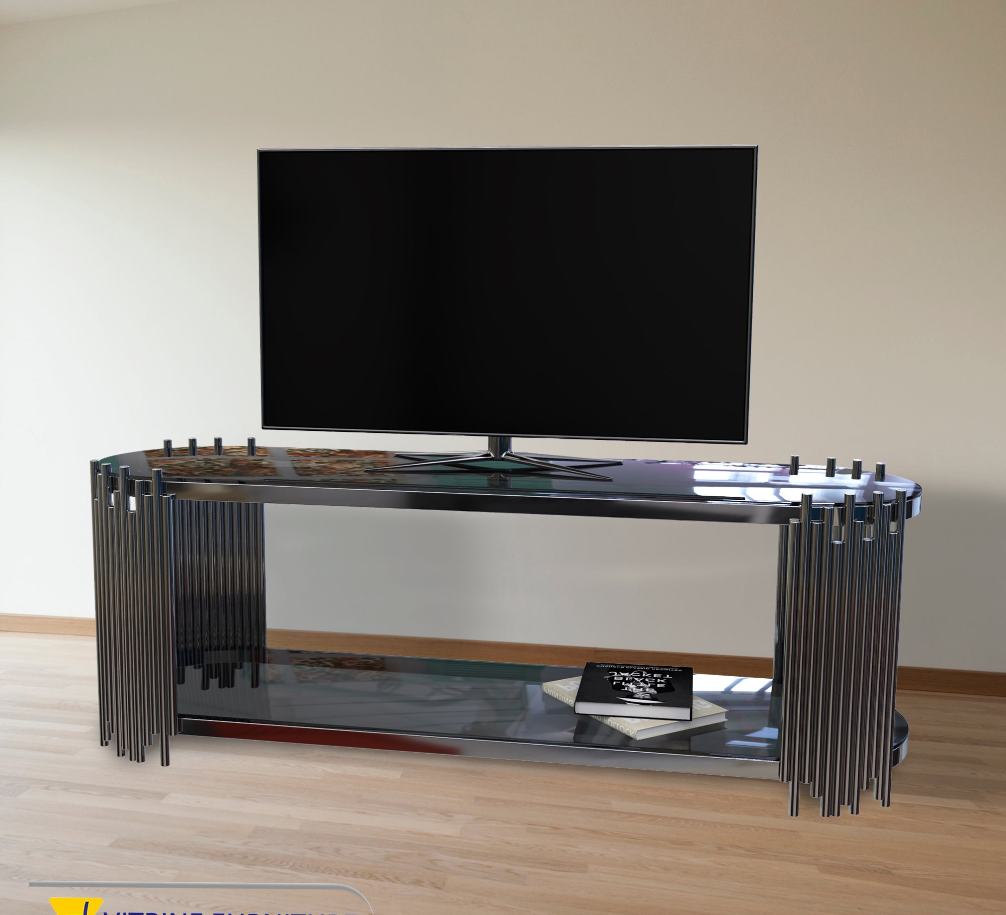 Oval stainless steel TV table