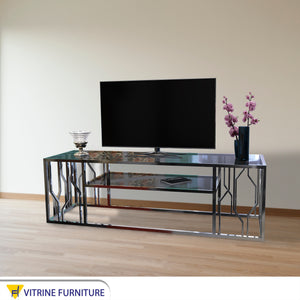 Rectangular TV table with side decorations