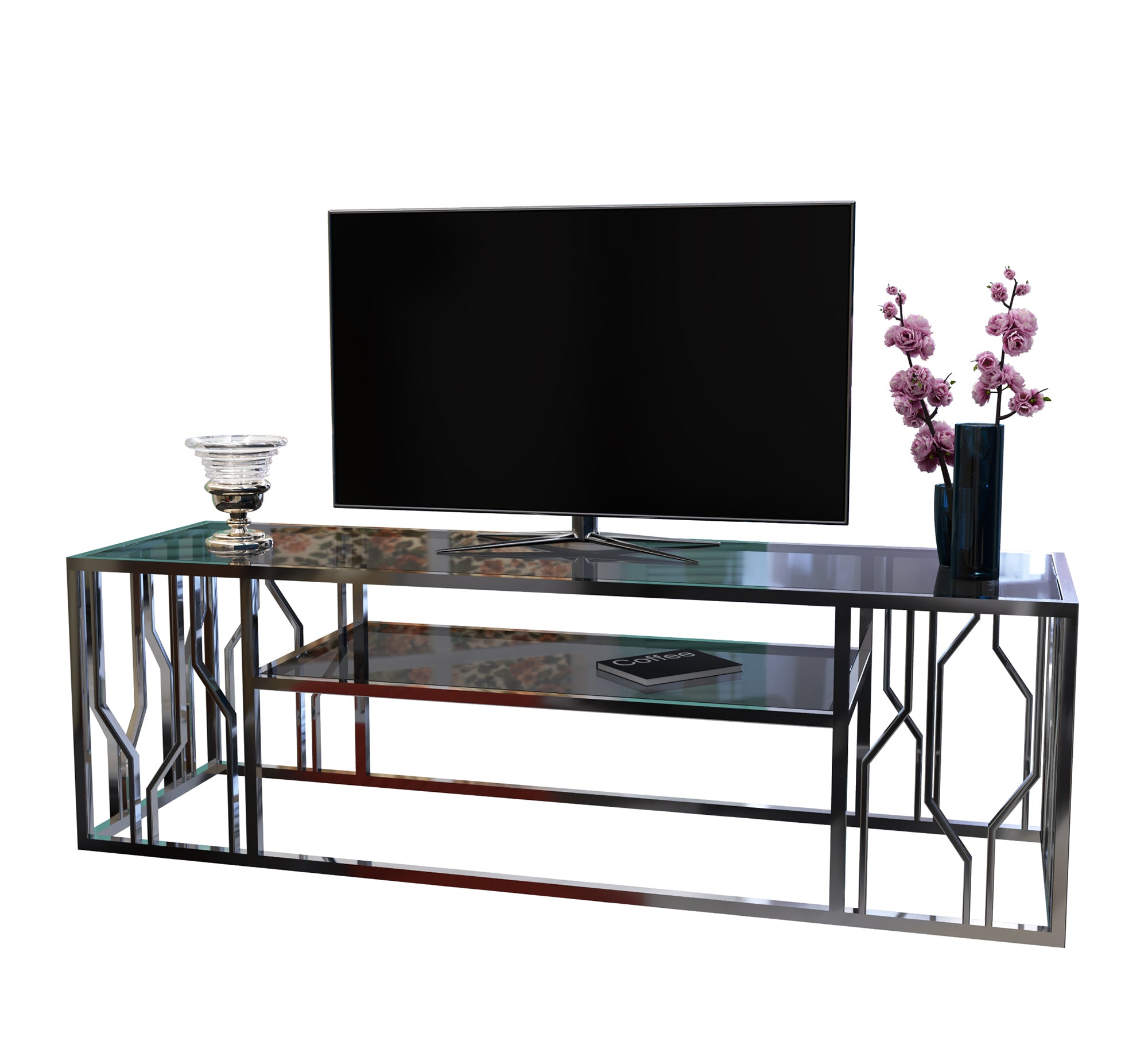 Rectangular TV table with side decorations