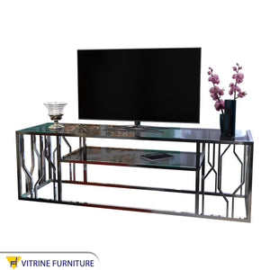 Rectangular TV table with side decorations