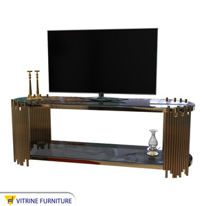 Oval TV table in golden color