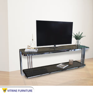 Rectangular TV table with two shelves