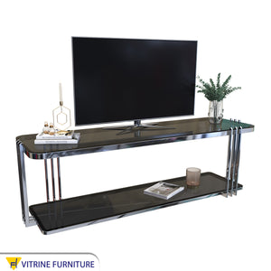 Rectangular TV table with two shelves