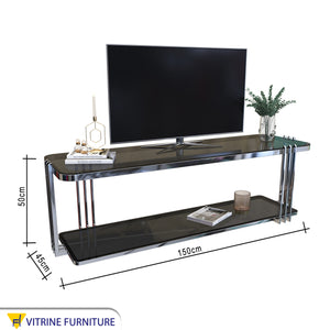 Rectangular TV table with two shelves