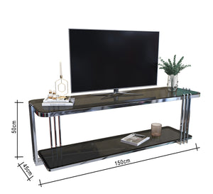 Rectangular TV table with two shelves