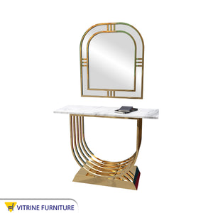 Console with U-shaped base with mirror