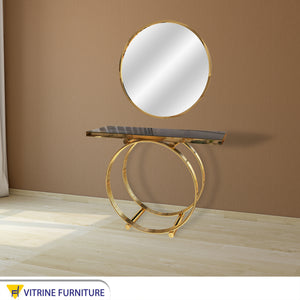 Console with base and circular mirror