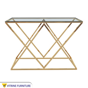 A barbell console shaped like two overlapping triangles