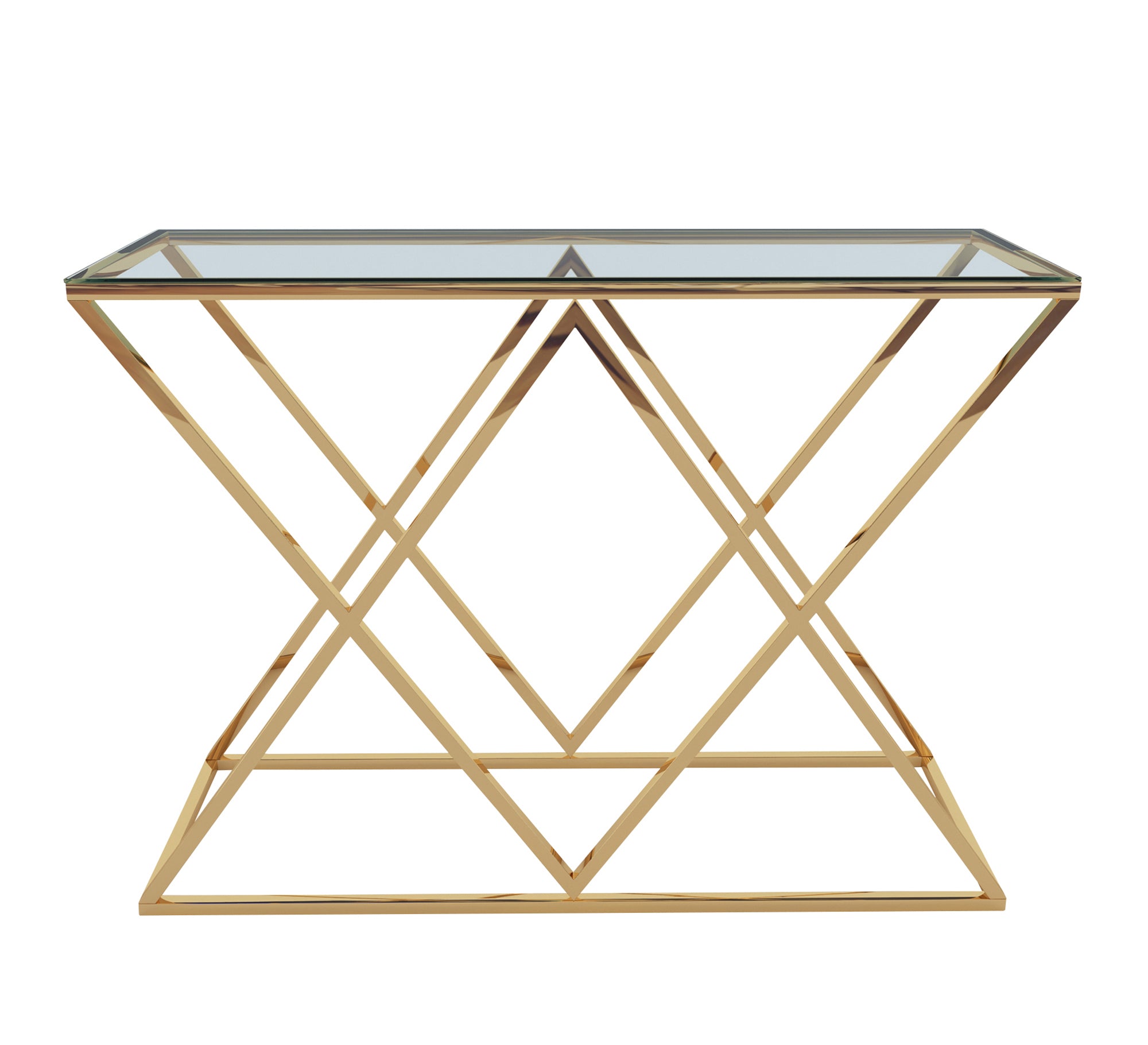 A barbell console shaped like two overlapping triangles