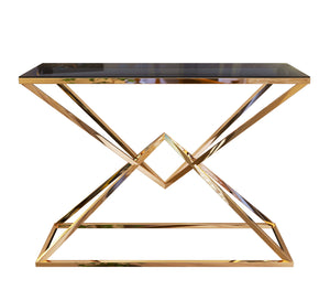 Console with a chassis shaped like overlapping pyramids