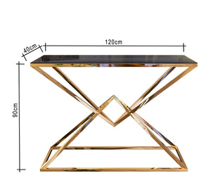 Console with a chassis shaped like overlapping pyramids