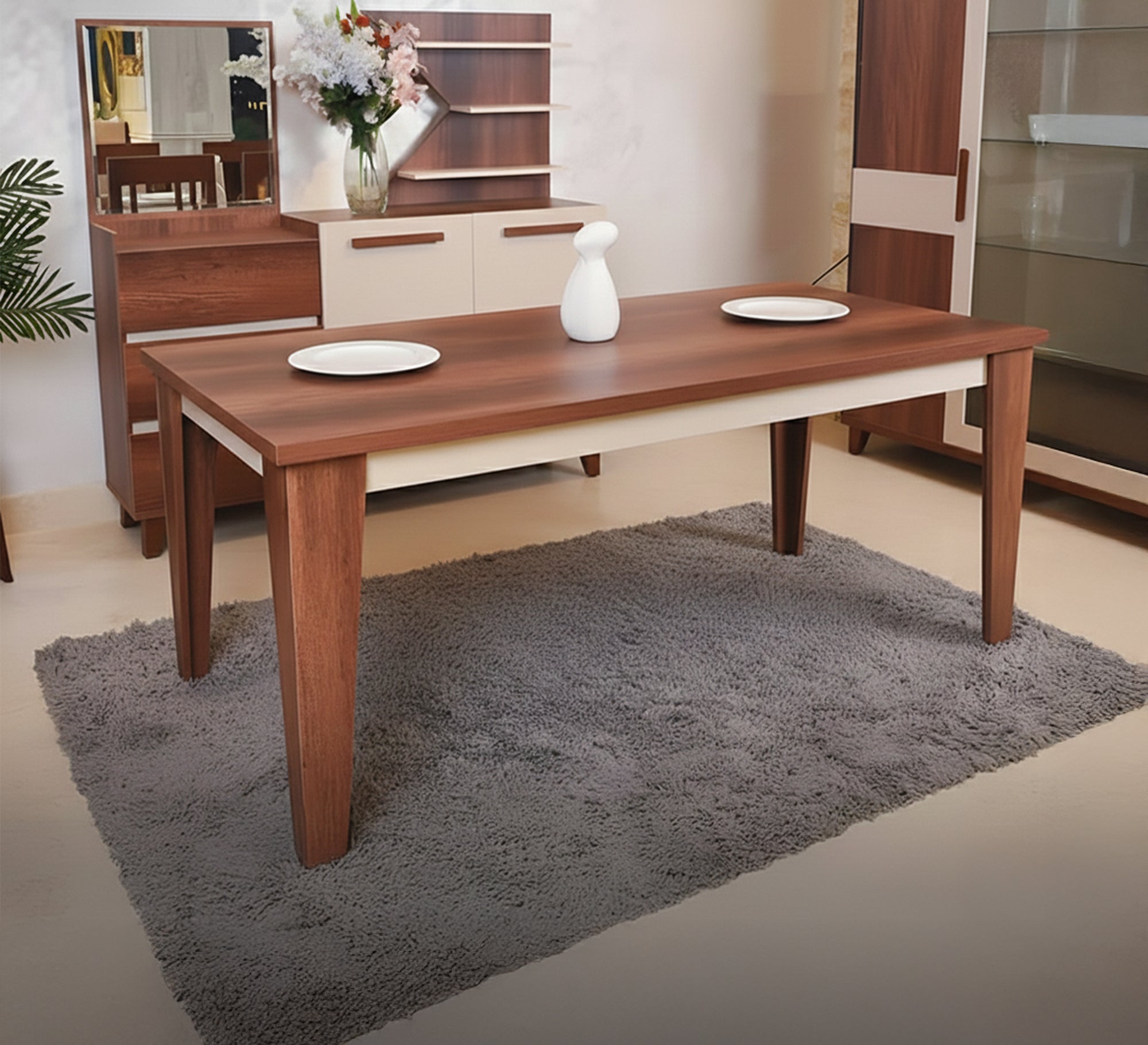 Dining room table in brown and beige