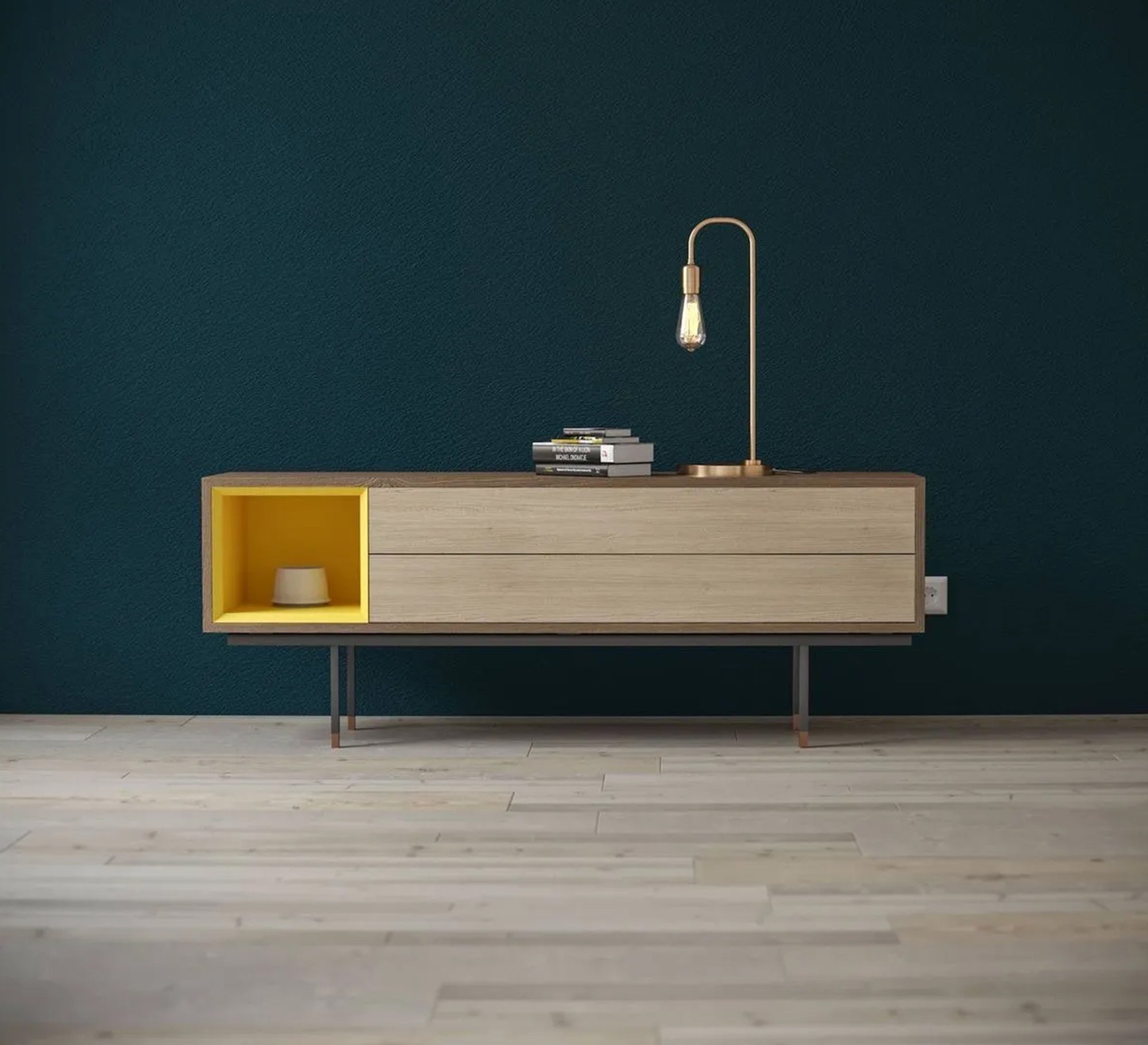 Modern TV unit inlaid in yellow