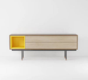 Modern TV unit inlaid in yellow