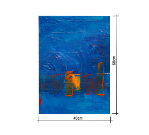 Abstract painting in blue and orange