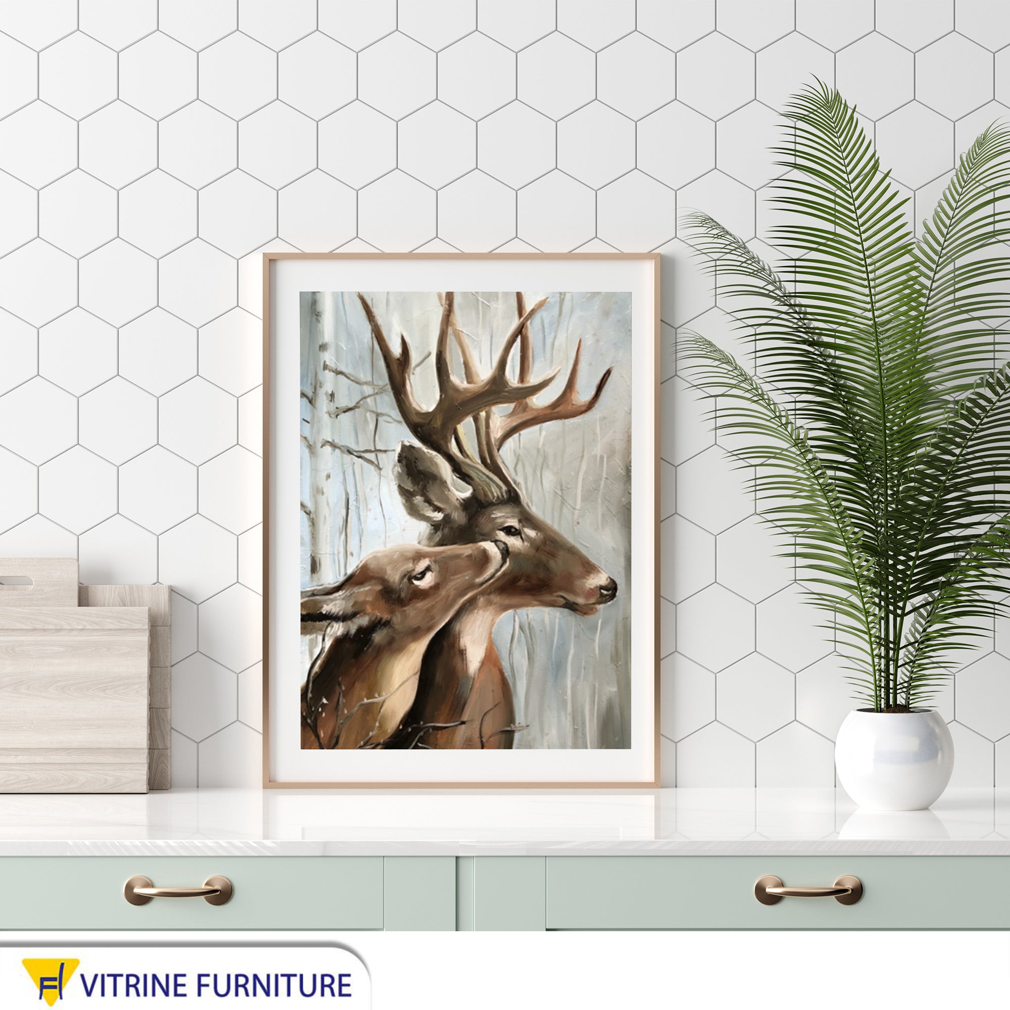 An artistic painting of a pair of elk