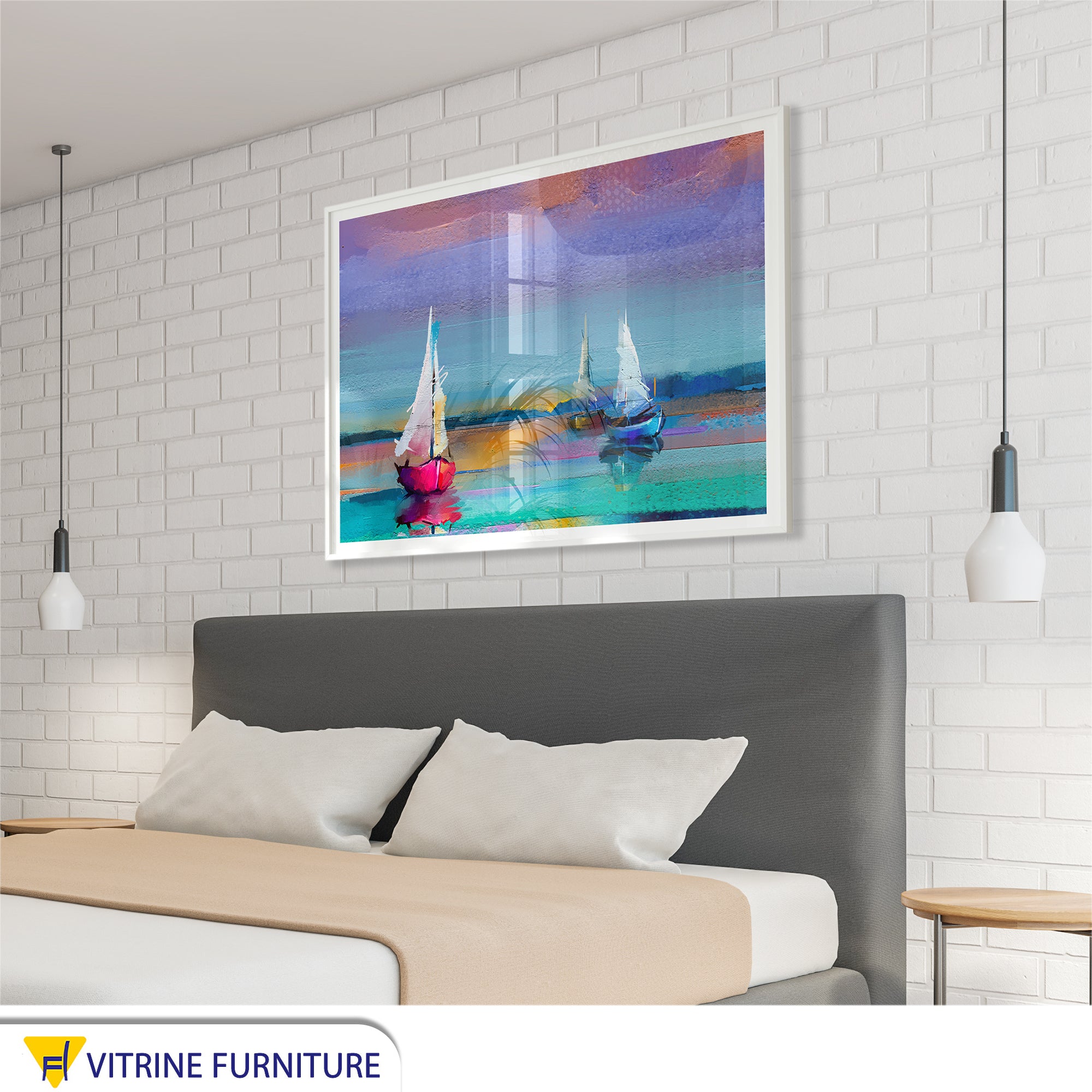 A colorful painting of sailboats