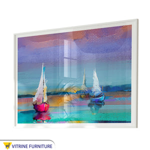 A colorful painting of sailboats