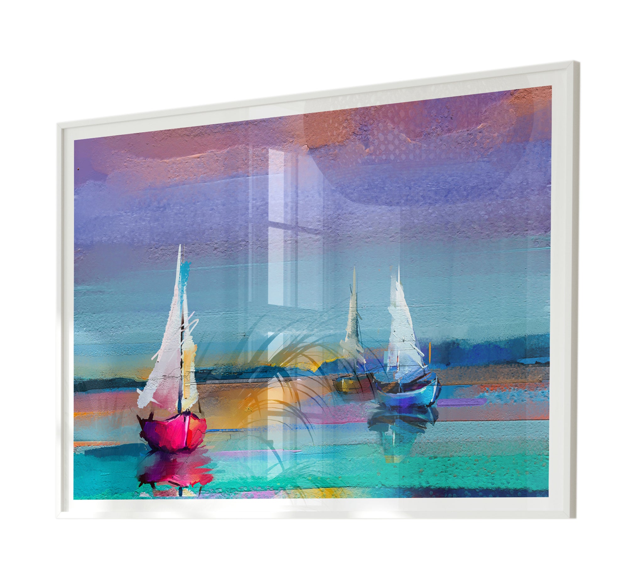 A colorful painting of sailboats