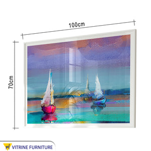 A colorful painting of sailboats