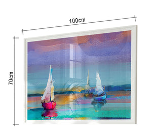 A colorful painting of sailboats