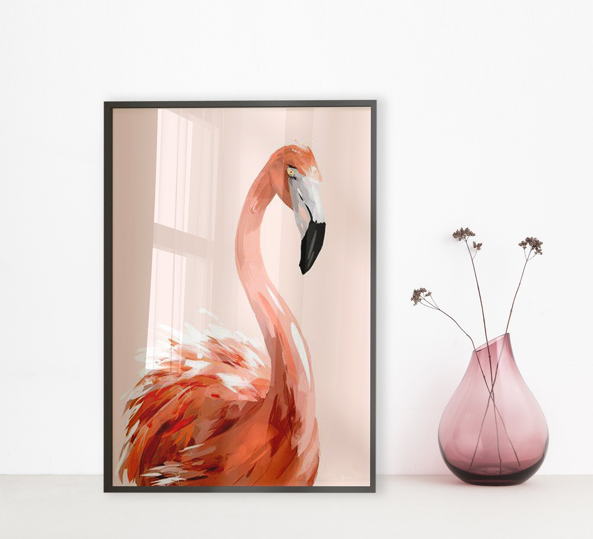 Frame of a flamingo with a black frame