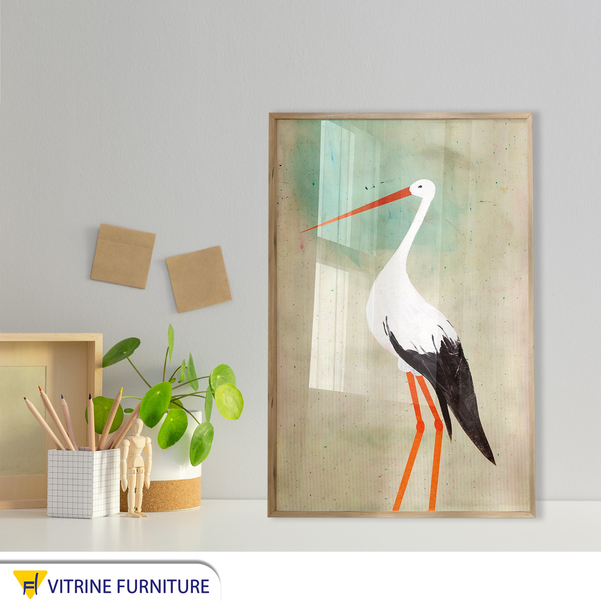 Beautiful bird tableau with a golden frame