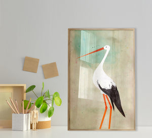 Beautiful bird tableau with a golden frame