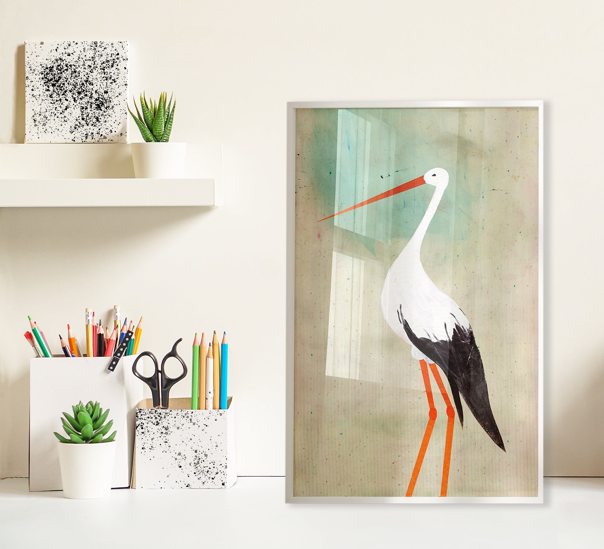 A beautiful bird tableau with a white frame