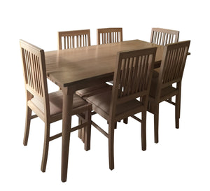 Wooden dining table with six chairs