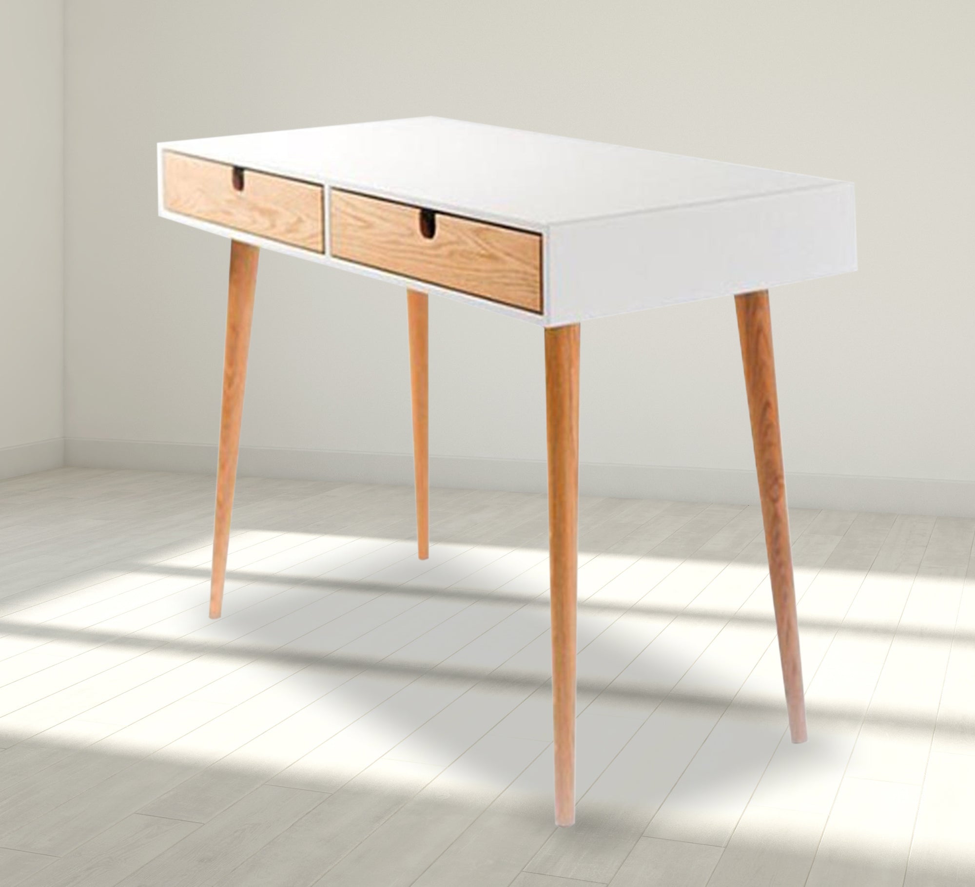 White desk with two beech drawers