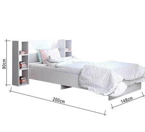 White bed with right and left shelves