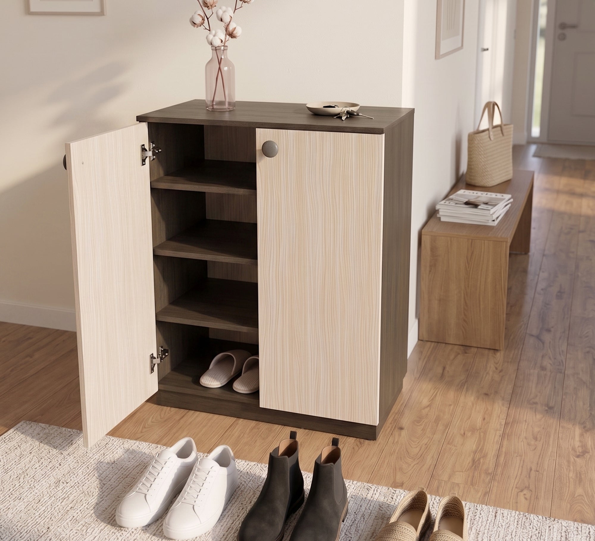 Elegant double-door shoe rack