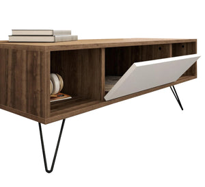 One-door living room table with two shelves and metal legs