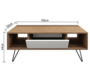 One-door living room table with two shelves and metal legs