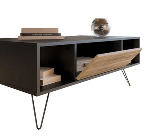 One-door living room table with two shelves and metal legs