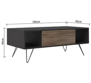 One-door living room table with two shelves and metal legs