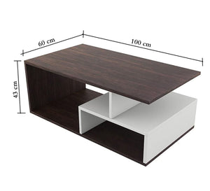 Living room table with built-in shelves