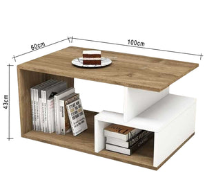 Living room table with built-in shelves