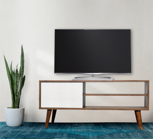 White and brown wooden TV table