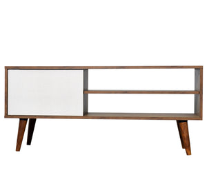 White and brown wooden TV table