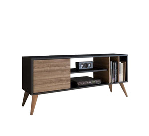 Multi-shelf TV table with elegant wooden legs