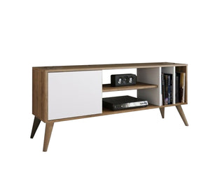 Multi-shelf TV table with elegant wooden legs