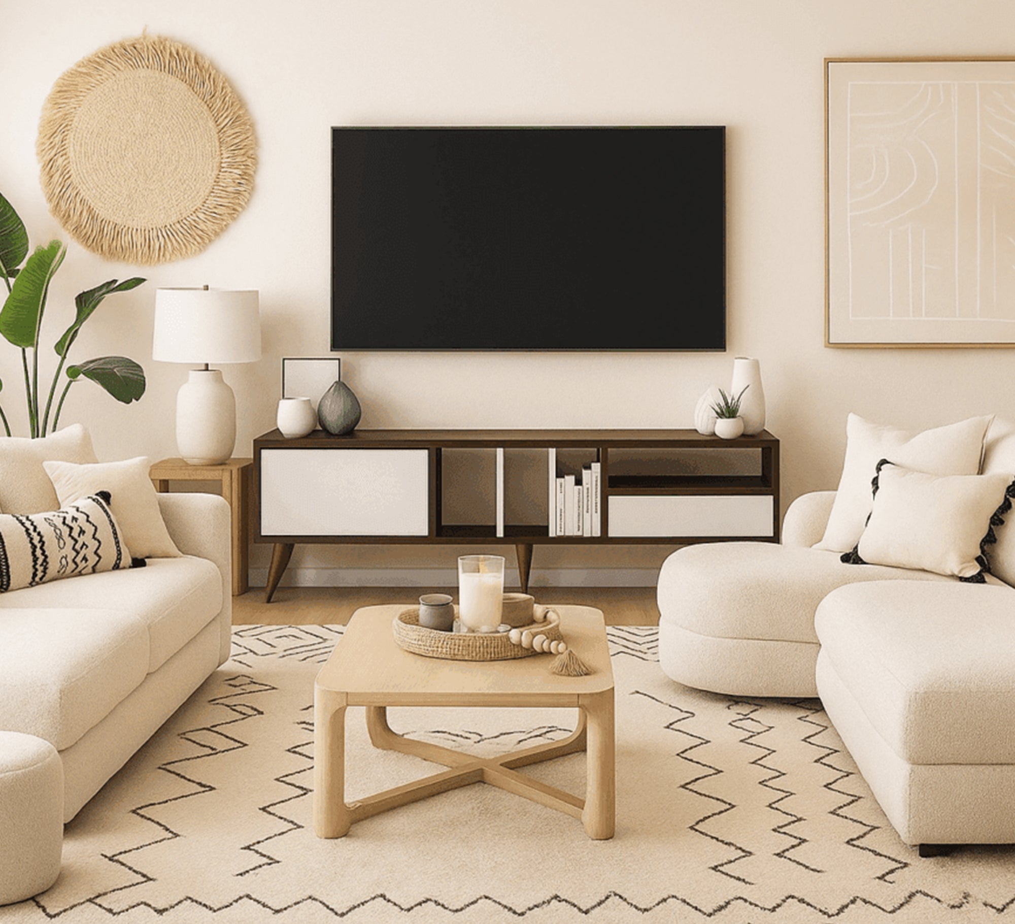 Elegant TV table with various doors and shelves